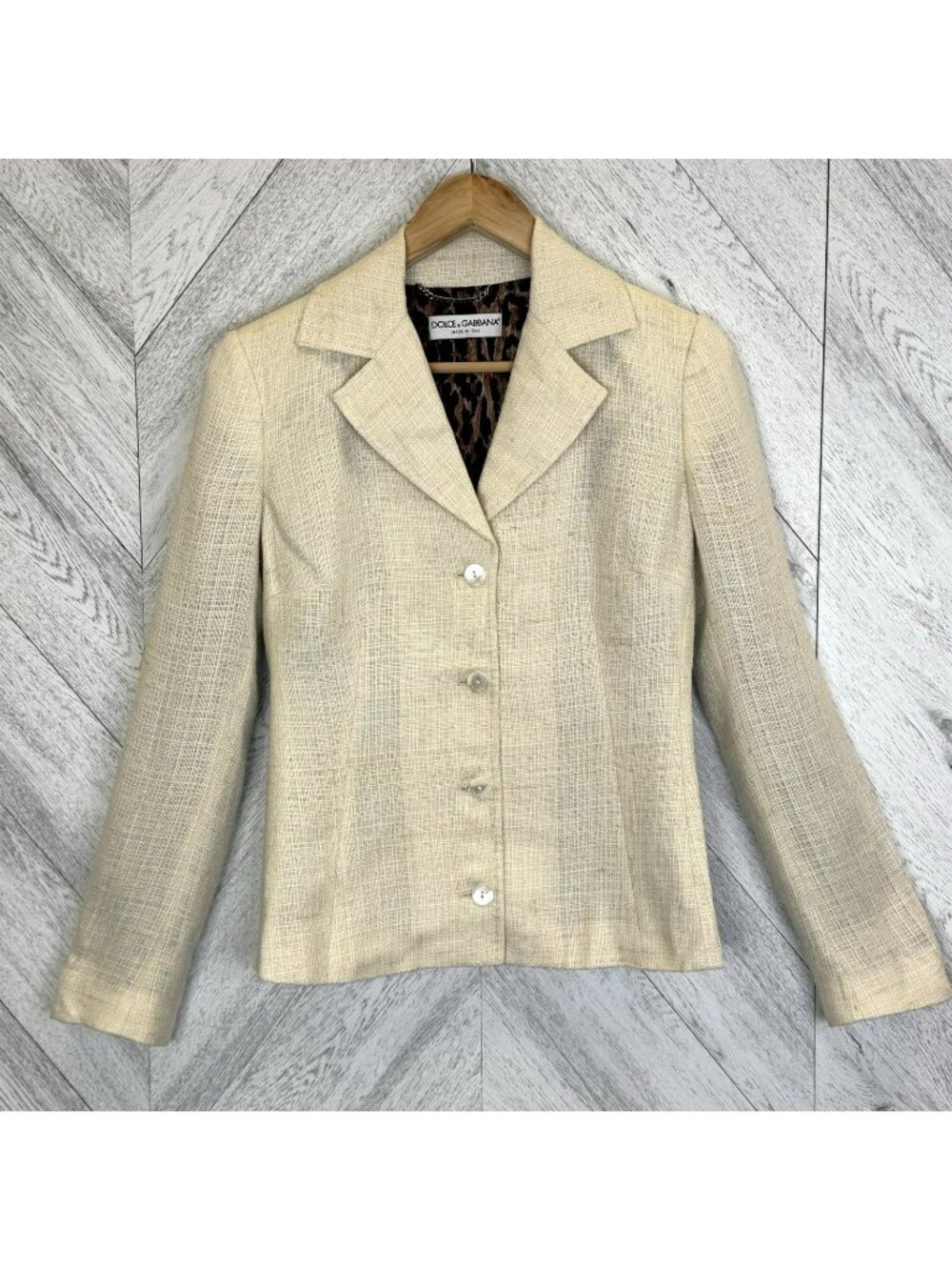Vintage 90s Dolce & Gabbana Italy Blazer Jacket Womens 42 US 6 Flax Silk Blend